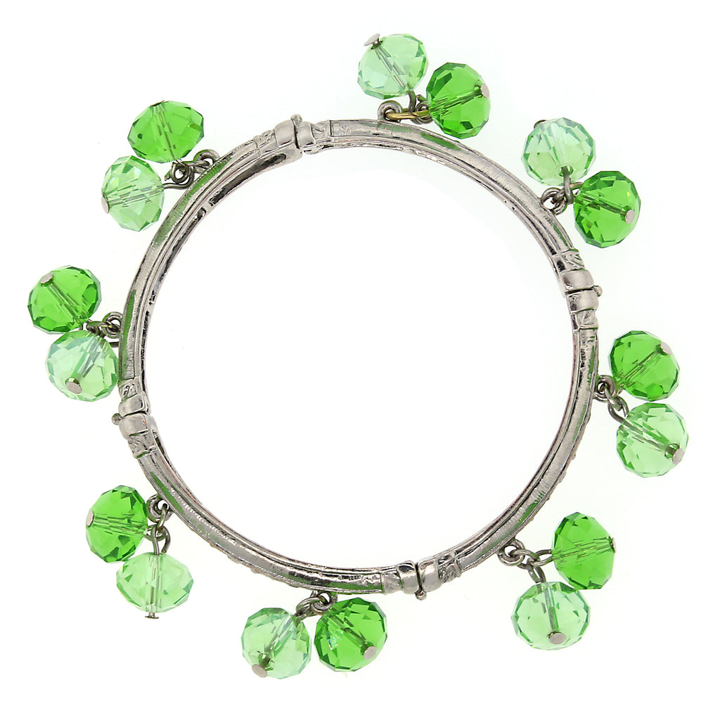 Silver Tone Green Crystal Beaded Bangle Stretch Bracelet