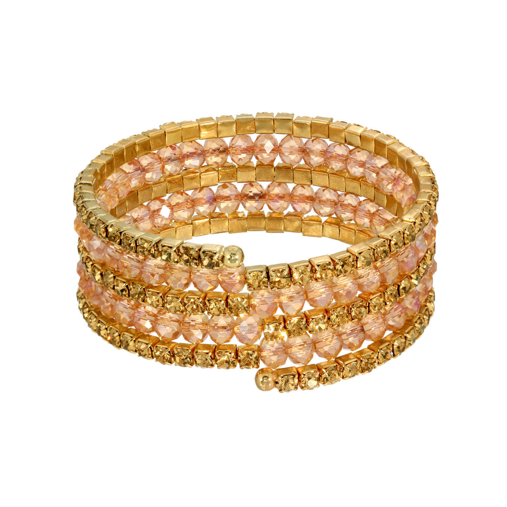 Crystal And Bead Coil Bracelet (Gold)
