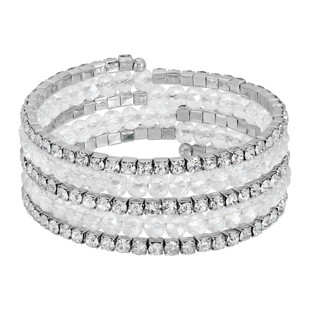 2028 Jewelry Crystal Rich Cut and Rhinestone Coil Bracelet