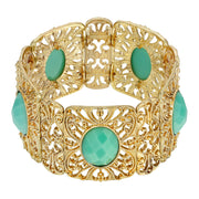 Gold Tone Turquoise Faceted Filigree Stretch Bracelet