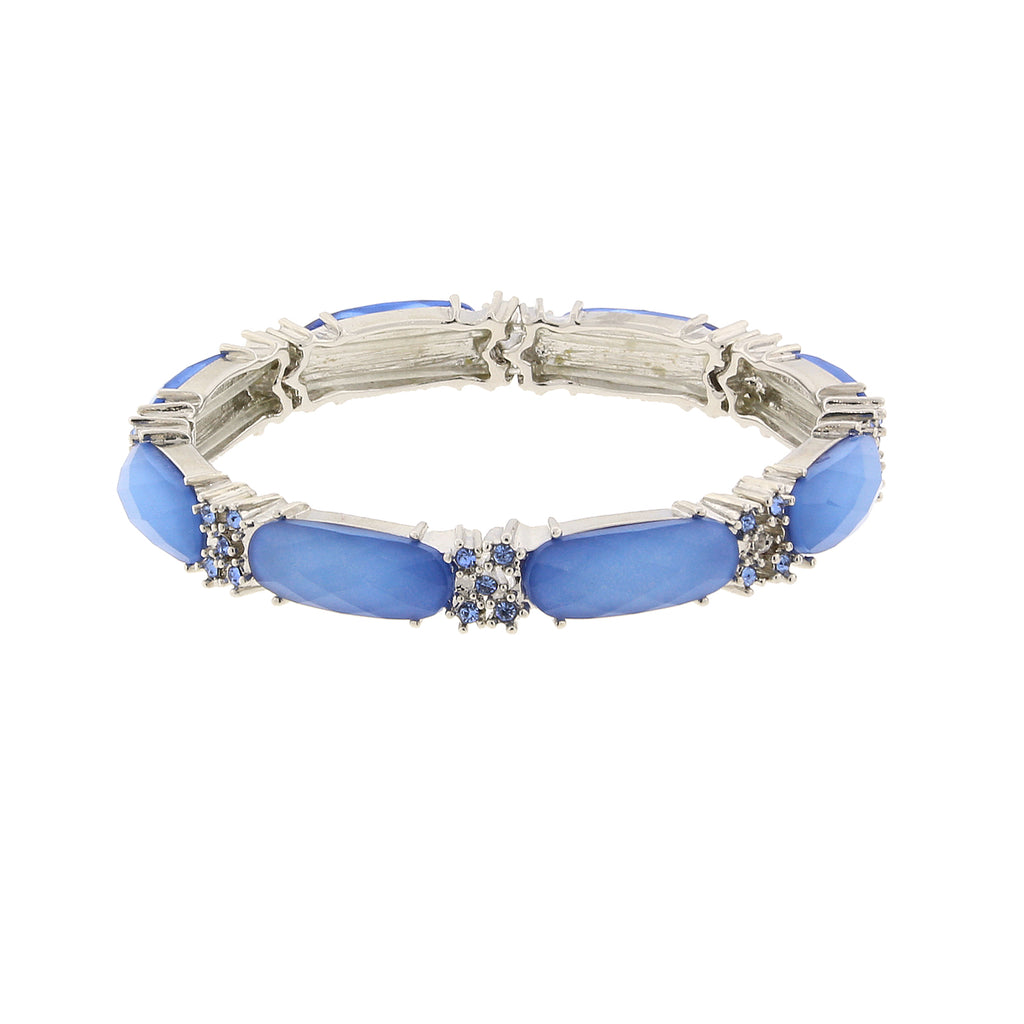 Blue Gold Tone Oblong Stone And Crystal Accent Slim Stretch Bracelet