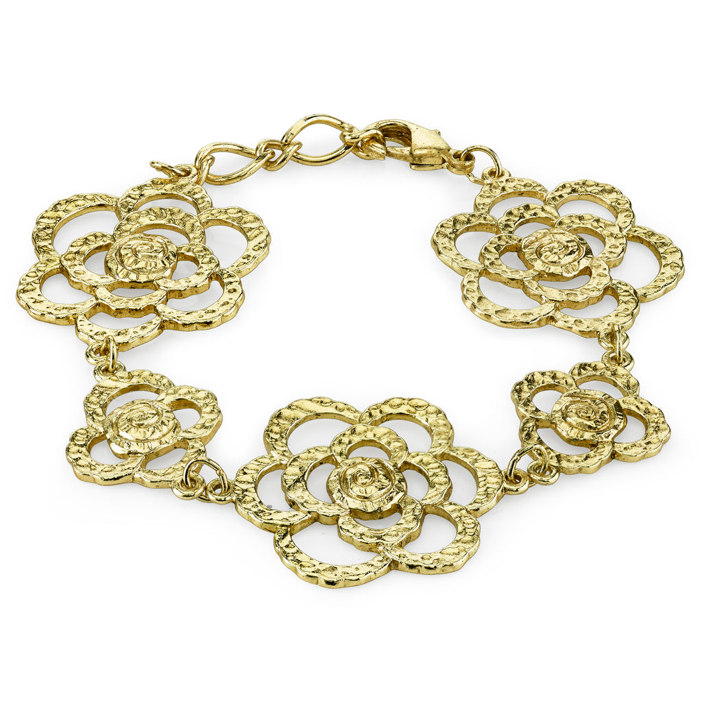 Gold Tone Hammered Flower Bracelet