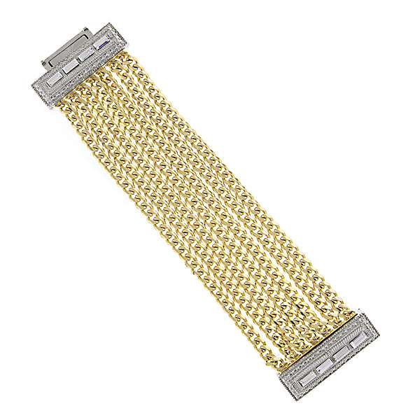 Gold Tone Crystal Triple Row Chain Magnetic Clasp Bracelet