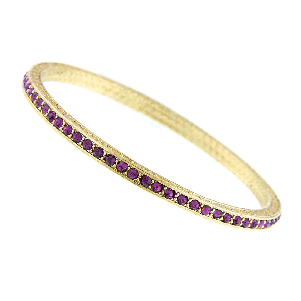 Gold Tone Amethyst Purple Color Crystal Bangle Bracelet