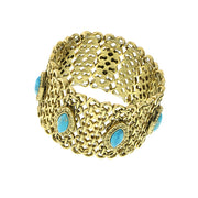Gold Tone Turquoise Color Wide Mesh Bracelet