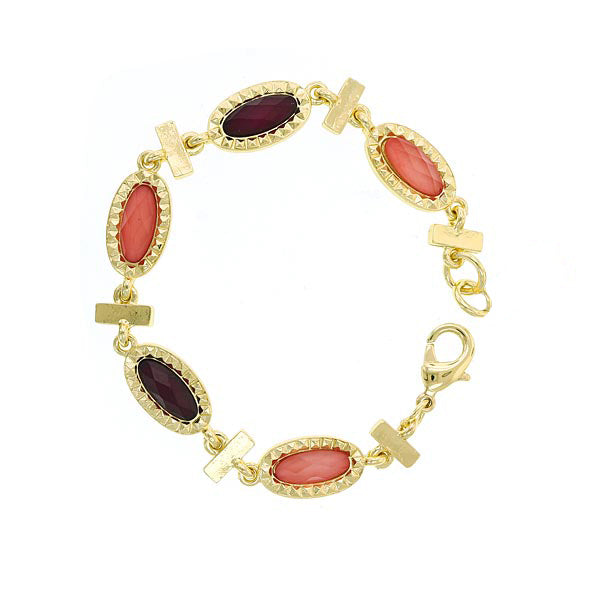2028 Jewelry Gold-Tone Raspberry Peach Chain Bracelet