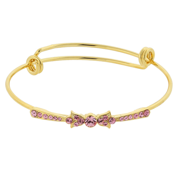 Gold Tone Rose Crystal Wire Bangle Bracelet