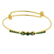 Gold Tone Crystal Wire Bangle Bracelet Green