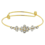 Gold Tone Crystal Flower Wire Bangle Bracelet Crystal Clear