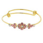 Gold Tone Crystal Flower Wire Bangle Bracelet Pink