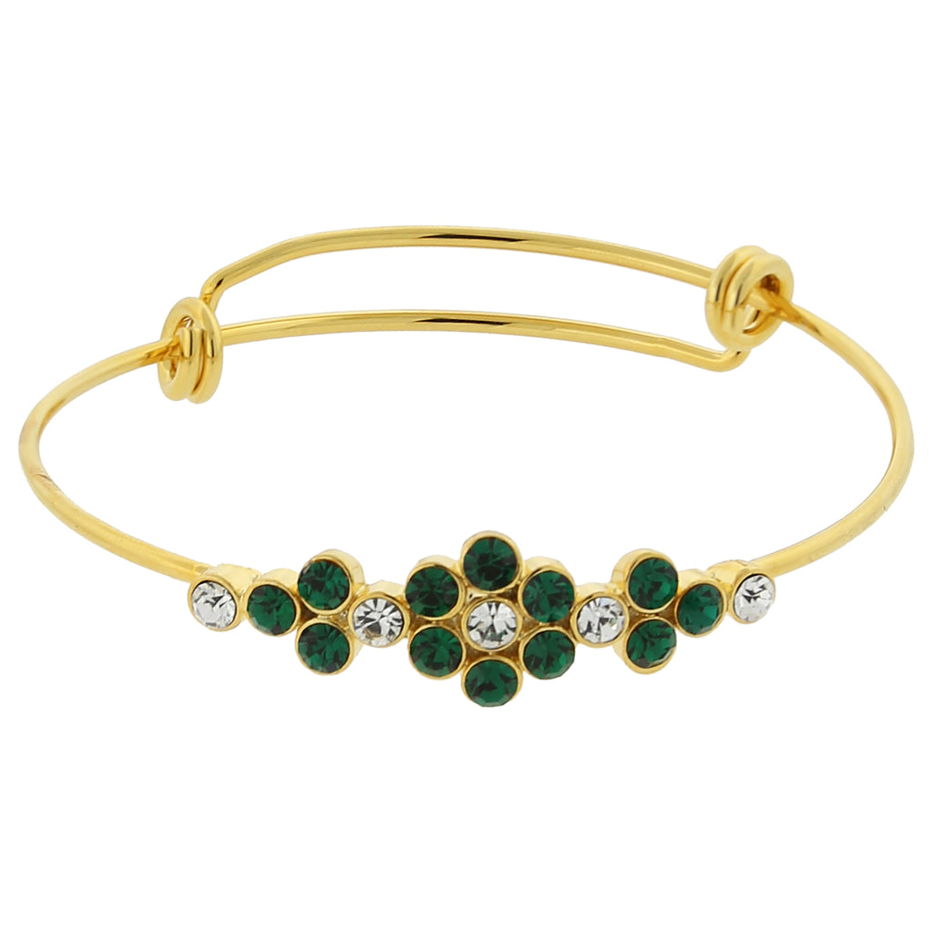 Gold Tone Crystal Flower Wire Bangle Bracelet Green