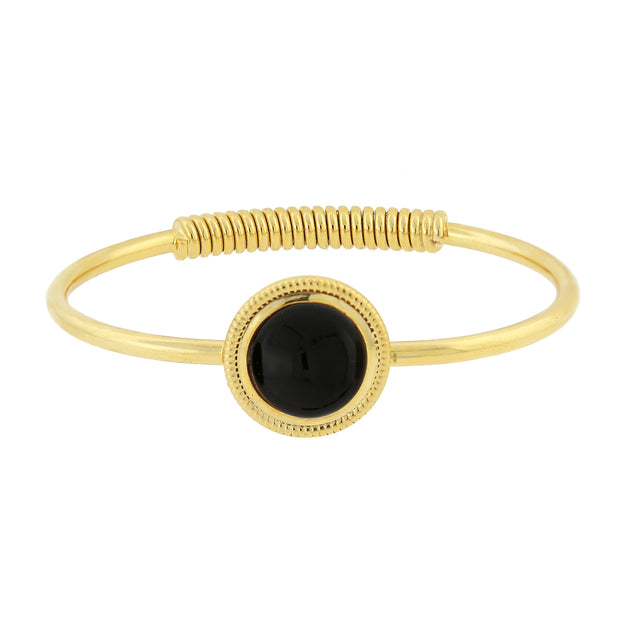 14K Gold Dipped Semi Precious Spring Hinge Bracelet Black Onyx