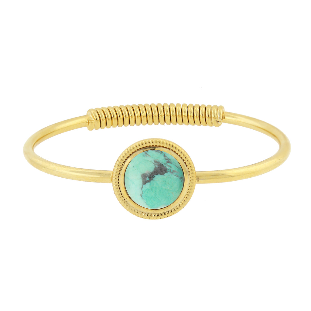 14K Gold Dipped Semi Precious Spring Hinge Bracelet Turquoise