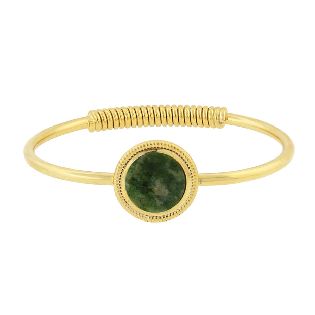 14K Gold Dipped Semi Precious Spring Hinge Bracelet Marble Jade