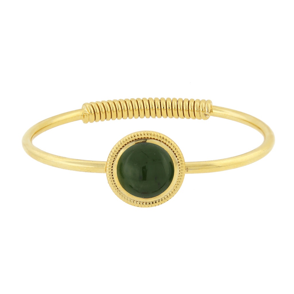 14K Gold Dipped Semi Precious Spring Hinge Bracelet Dark Jade