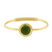 14K Gold Dipped Semi Precious Spring Hinge Bracelet Jade