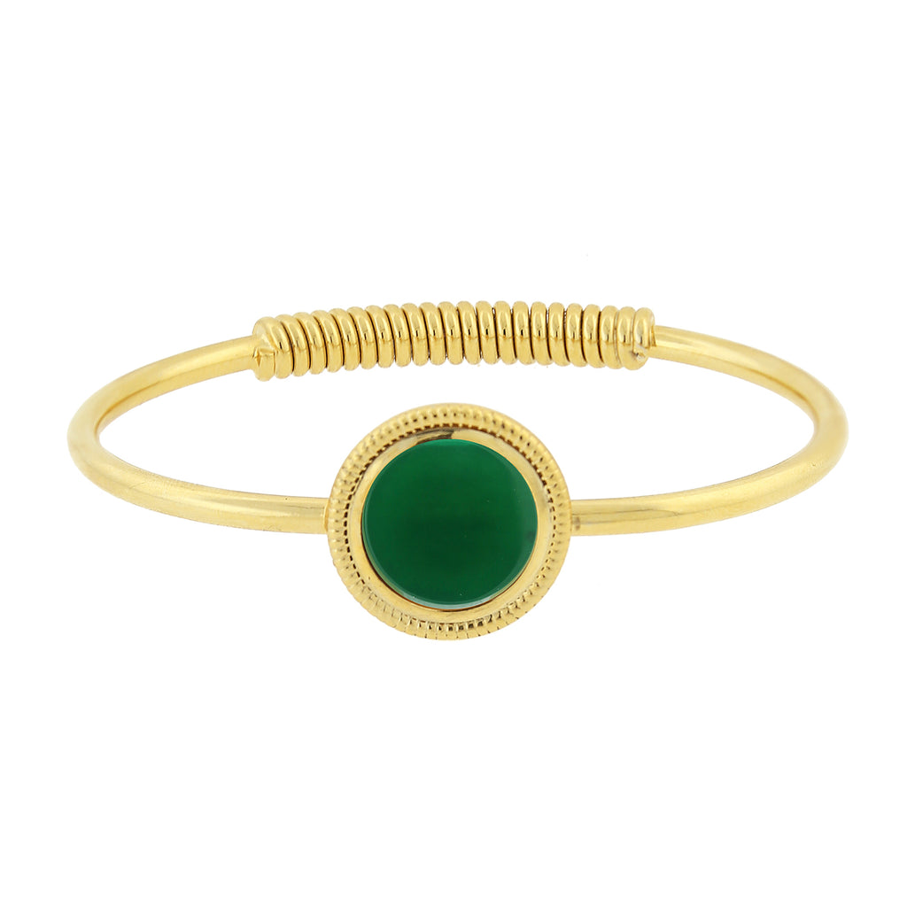 14K Gold Dipped Semi Precious Spring Hinge Bracelet Green Onyx