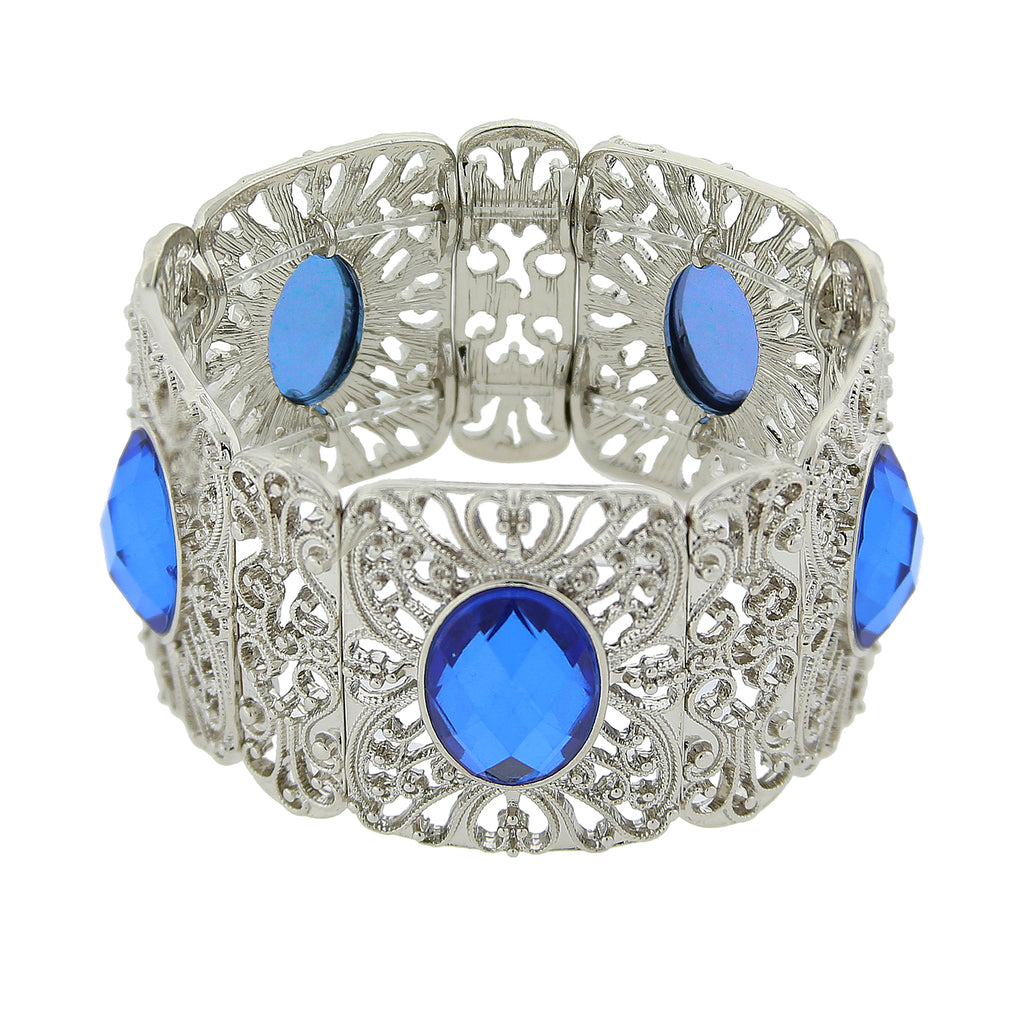 Intricate Filigree Oval High Dome Faceted Stretch Bracelet