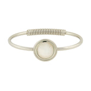 Silver Tone Semi Precious Spring Hinge Bracelet White Quartz