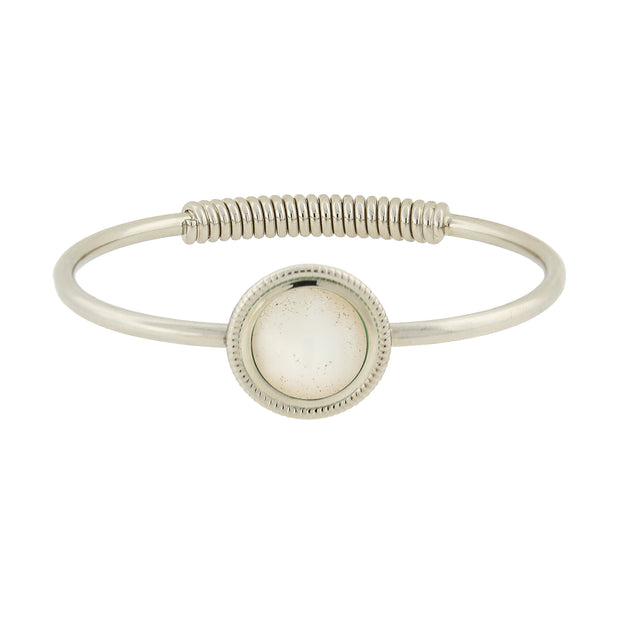 Silver Tone Semi Precious Spring Hinge Bracelet White Quartz