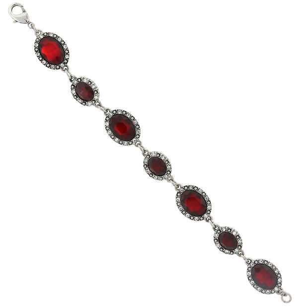 Silver Tone Siam Red Oval Crystal Accent Bracelet