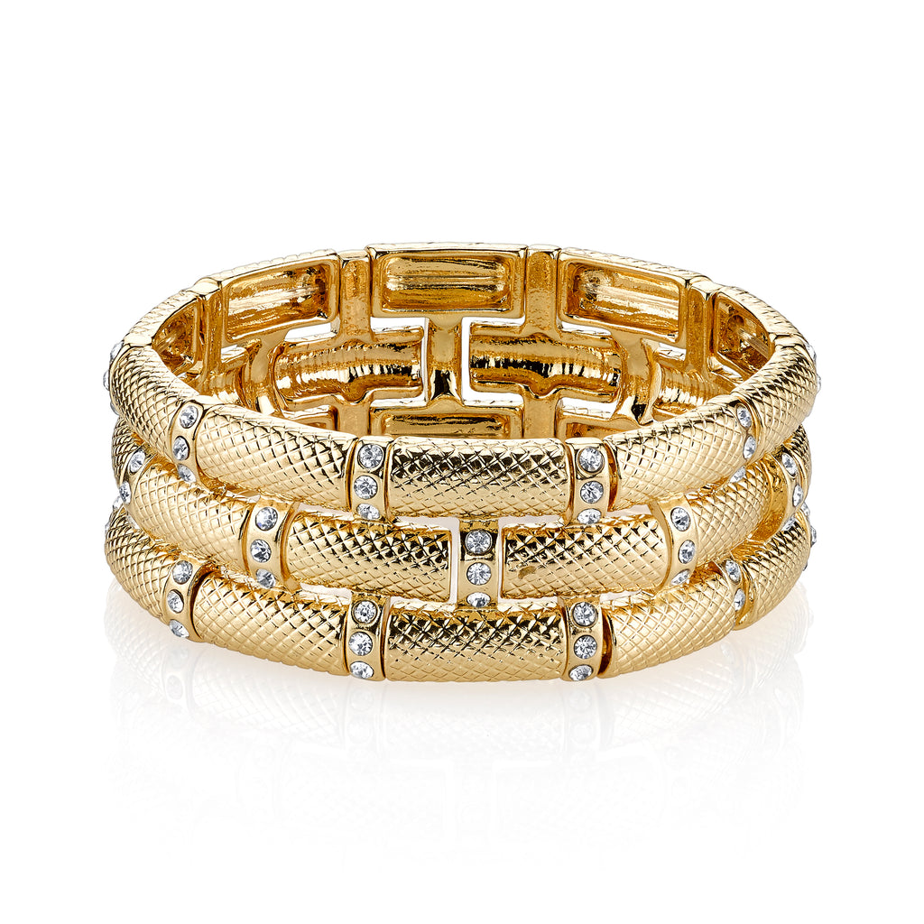 Gold Tone Crystal Stretch Bracelet