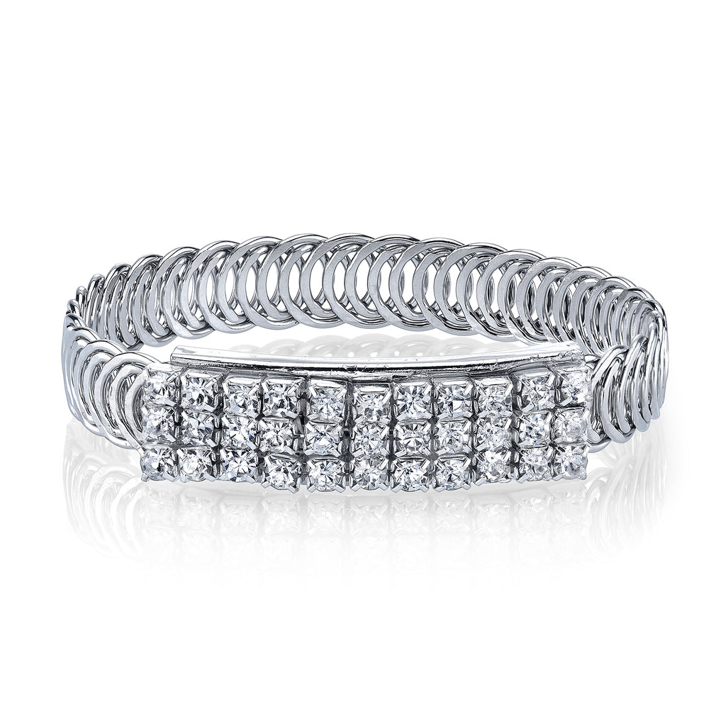 Silver Tone Clear Crystal Rhinestone Slim Belt Bracelet