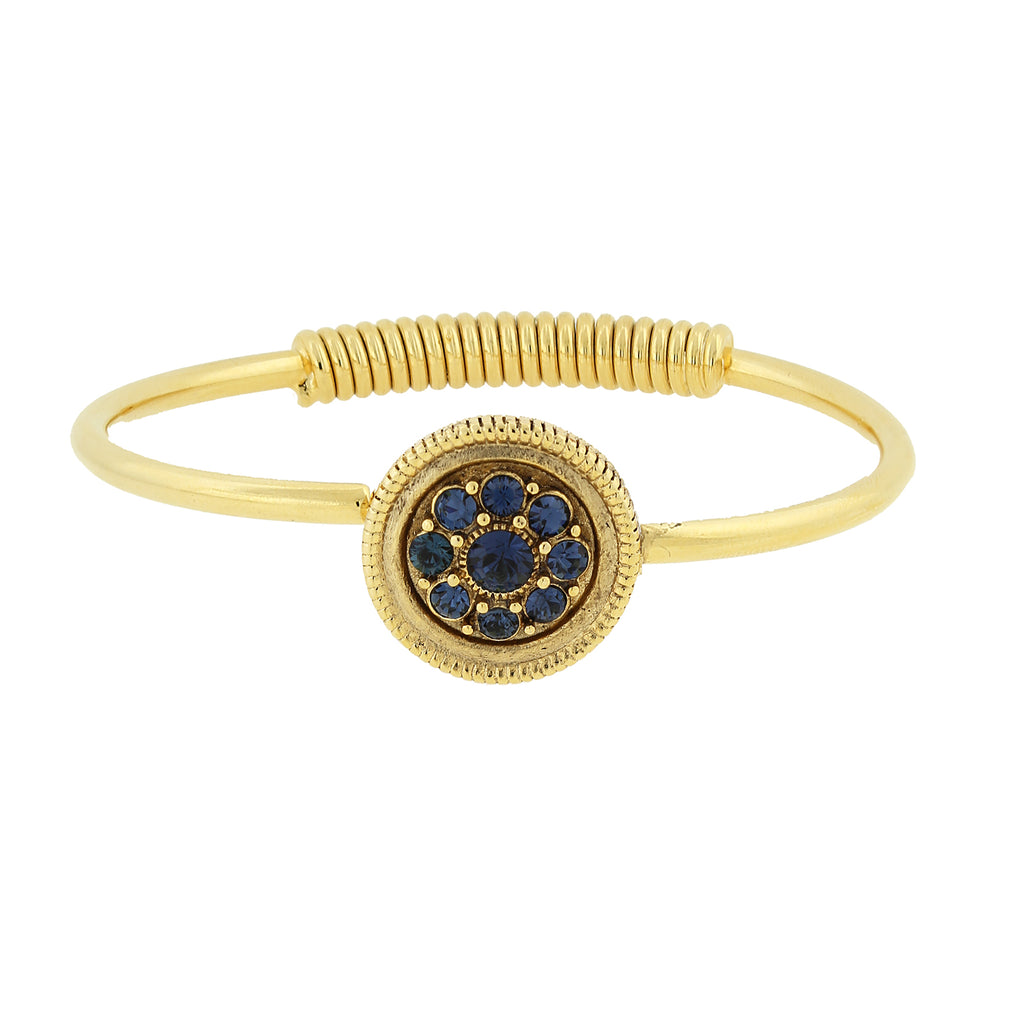 14K Gold Dipped Blue Crystal Spring Hinge Cuff Bracelet