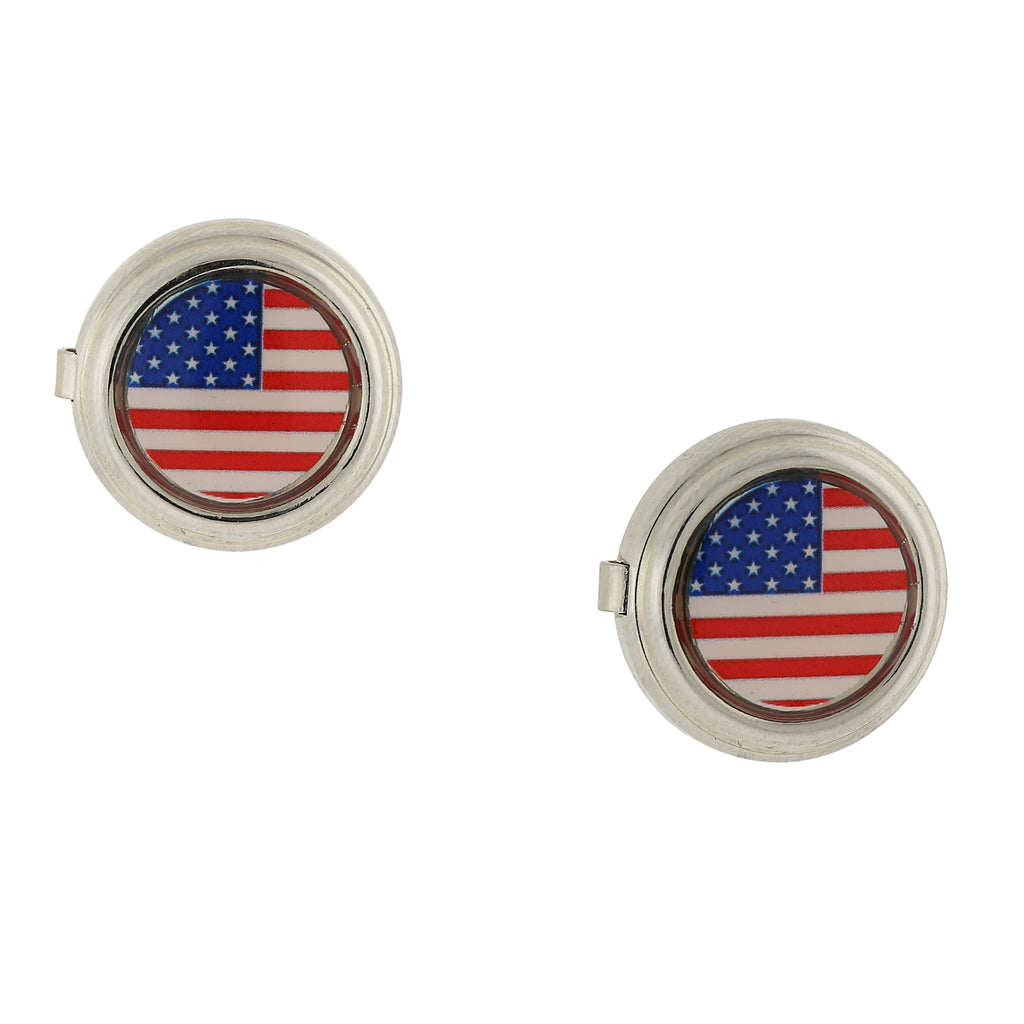 Silver Tone Red White And Blue Flag Decal Button Cover