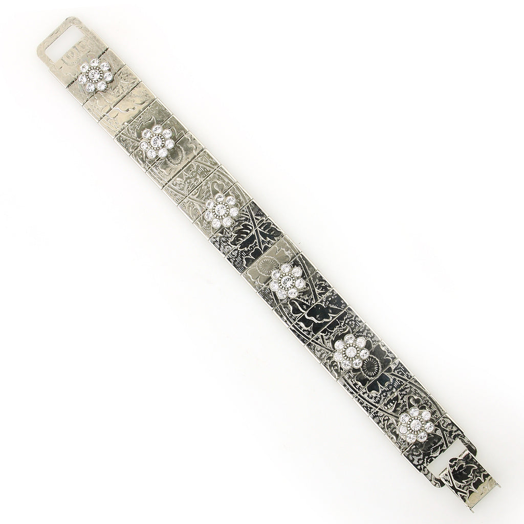 Silver Tone Crystal Flower Bracelet
