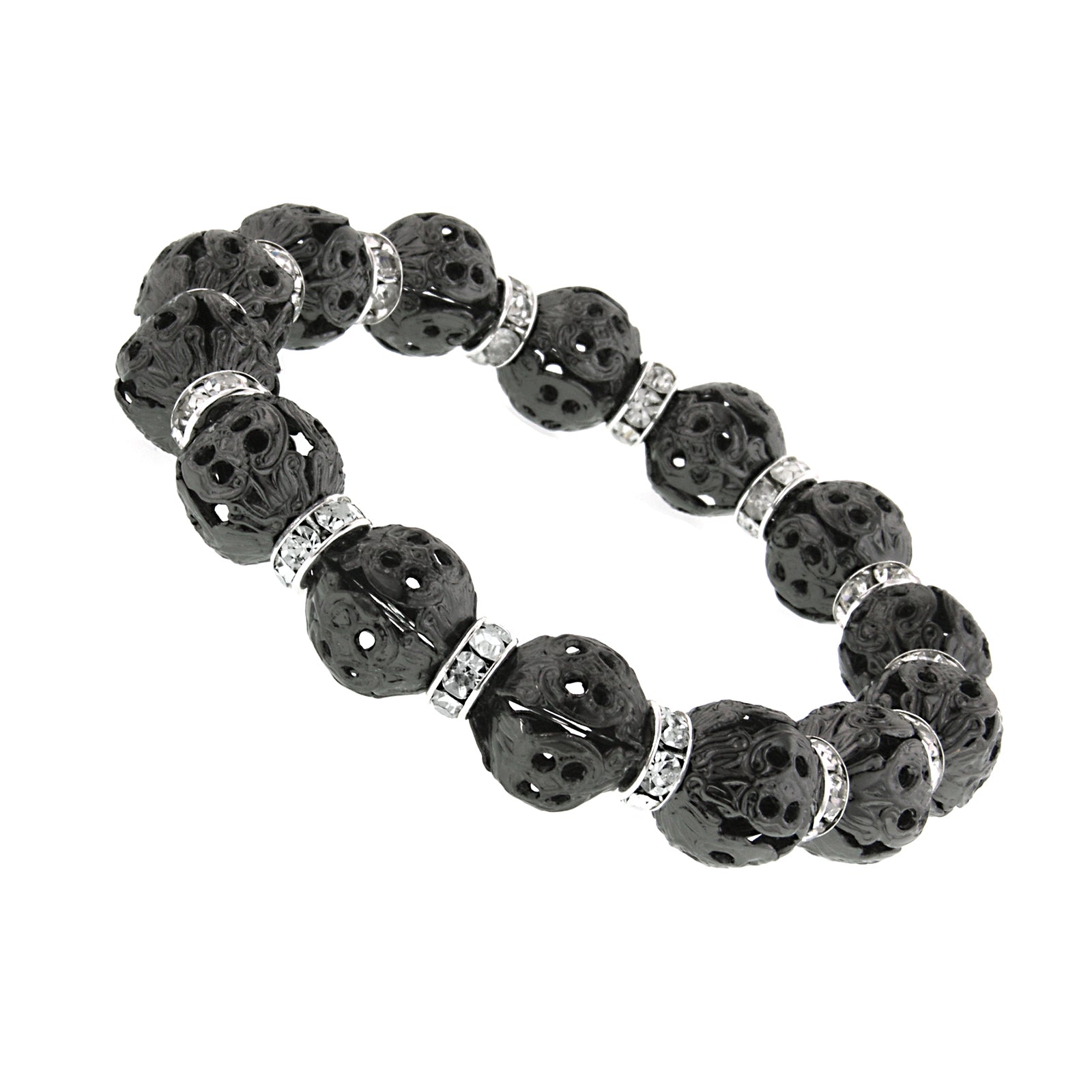 2028 Jewelry Crystal Rondelle Black Filigree Bead Stretch Bracelet ...