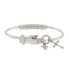 1928 Spiritual Silver Hand And Cross Charm Hinge Bangle Bracelet