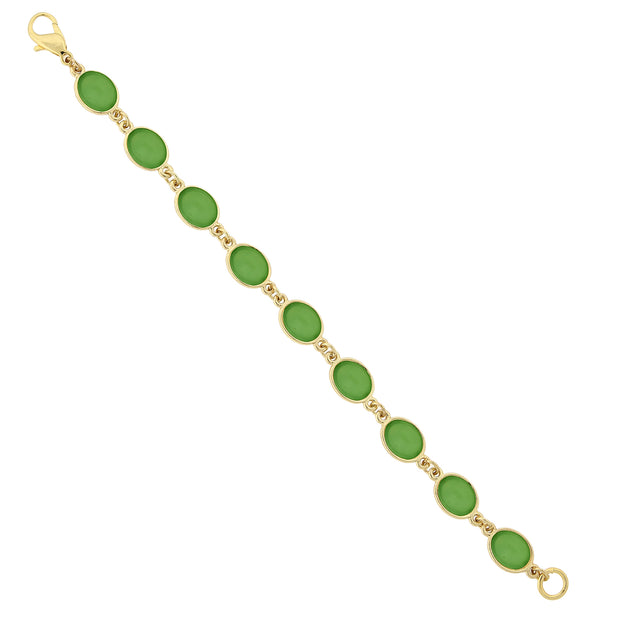 Gold Tone Green Cabochon Clasp Bracelet