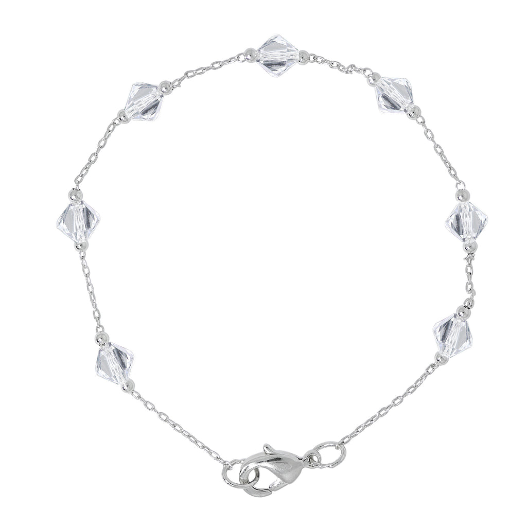 Silver Tone Crystal Lantern Beaded Bracelet 7.5