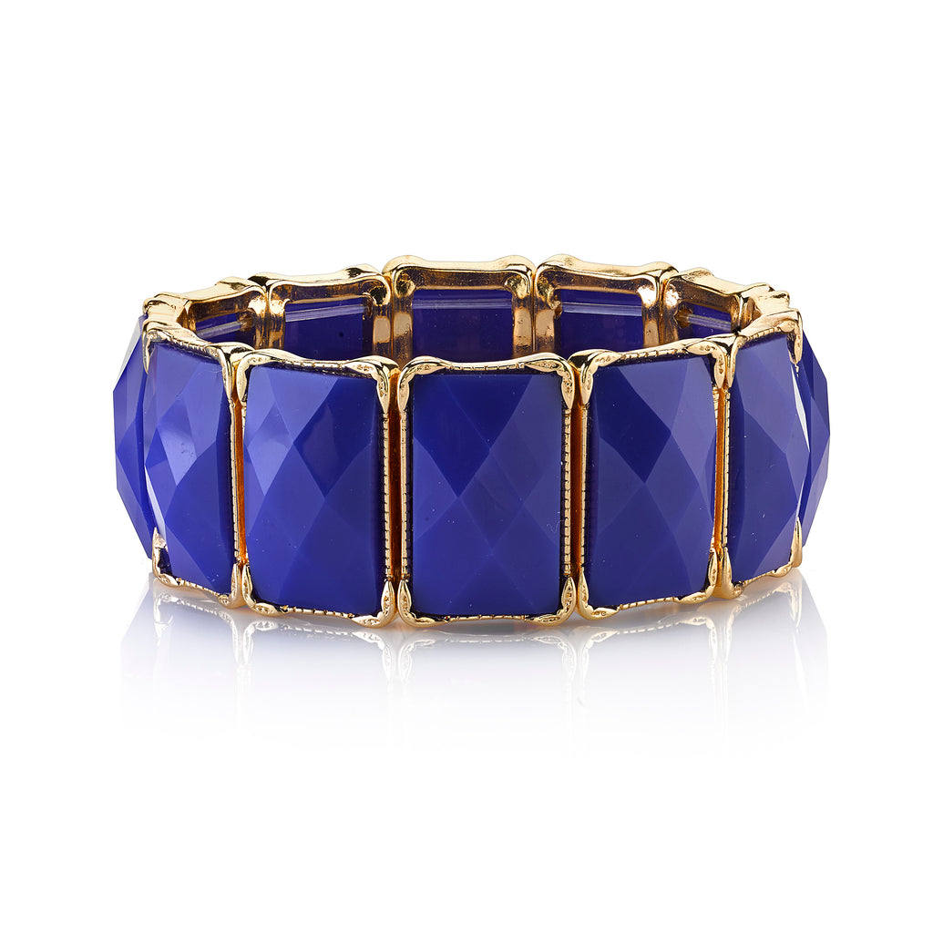 2028 Gold Tone Blue Rectangle Stretch Bracelet