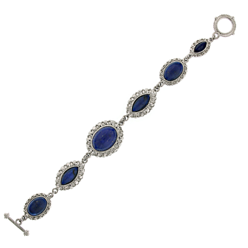 Silver Tone Blue Toggle Bracelet