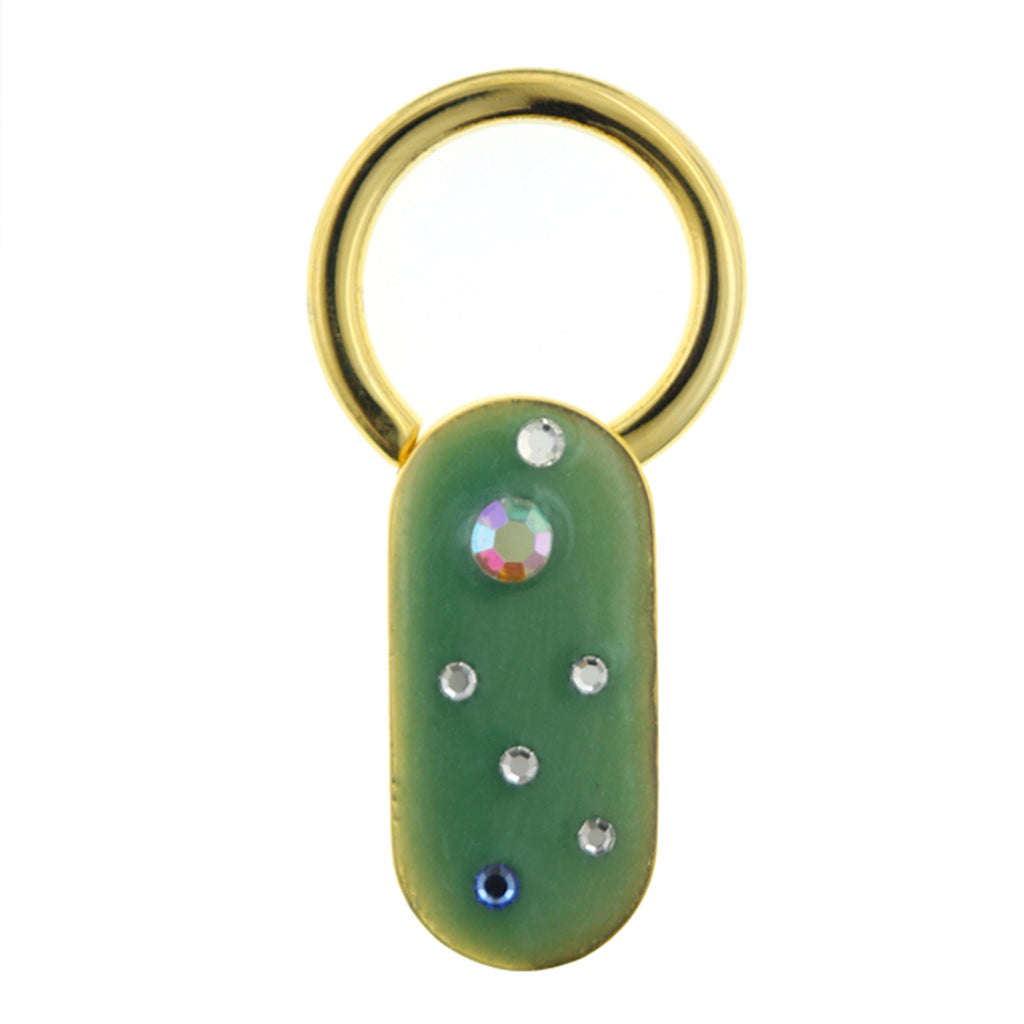 Gold Tone Enamel With Multicolor Crystals Oblong Key Fob Green