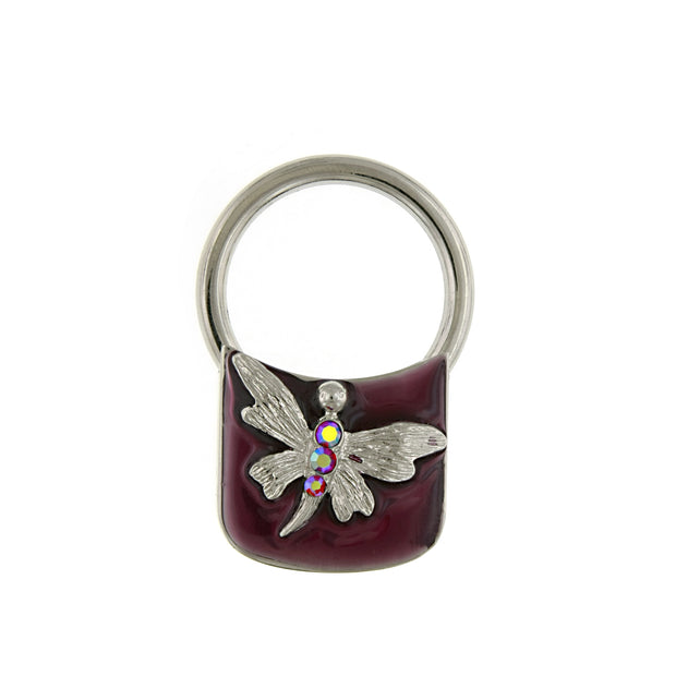 Silver Tone Enamel Butterfly Square Key Fob