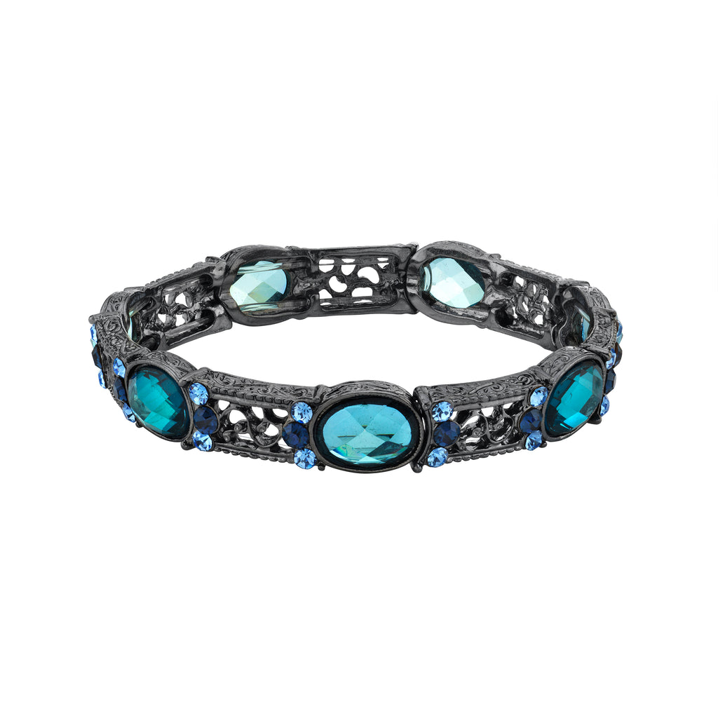 Blue And Light Sapphire Color Crystal Stretch Bracelet