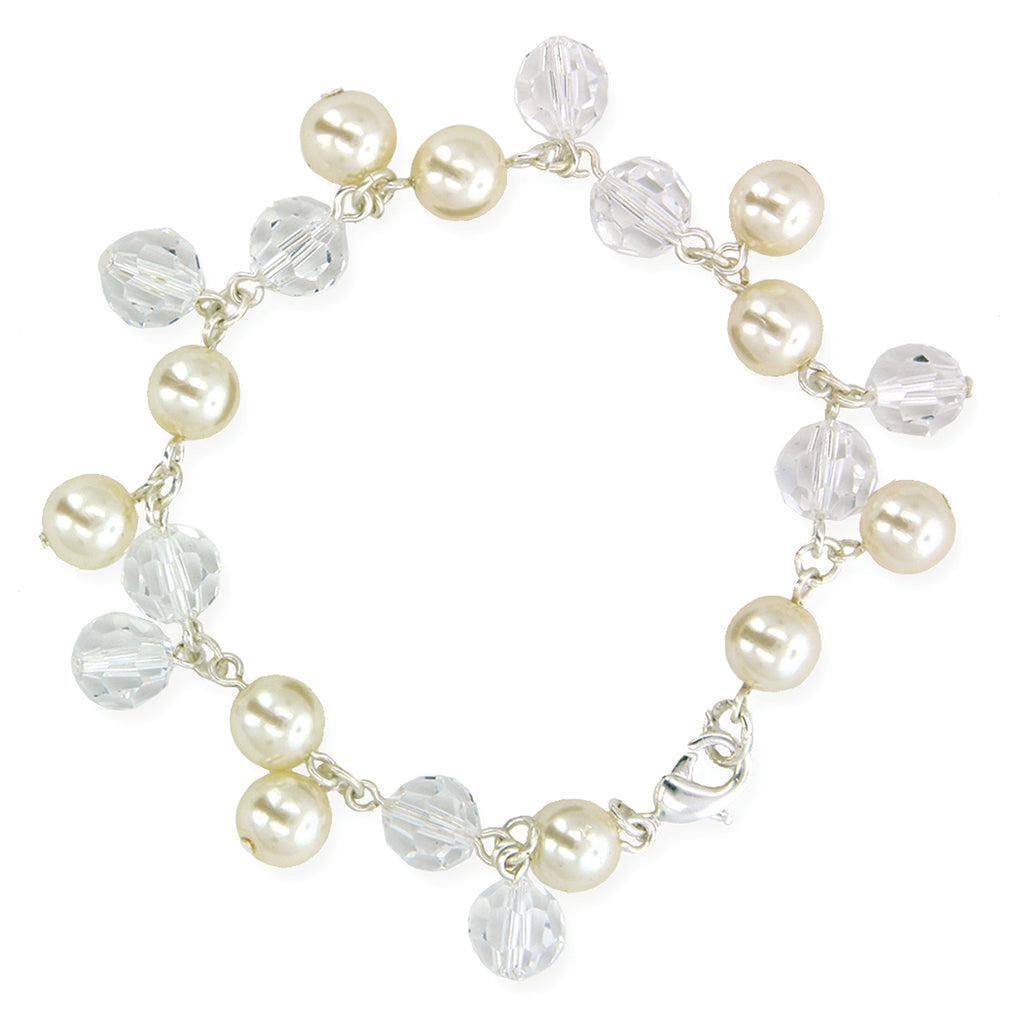 Multi Beaded Crystal & White Faux Pearl Bracelet