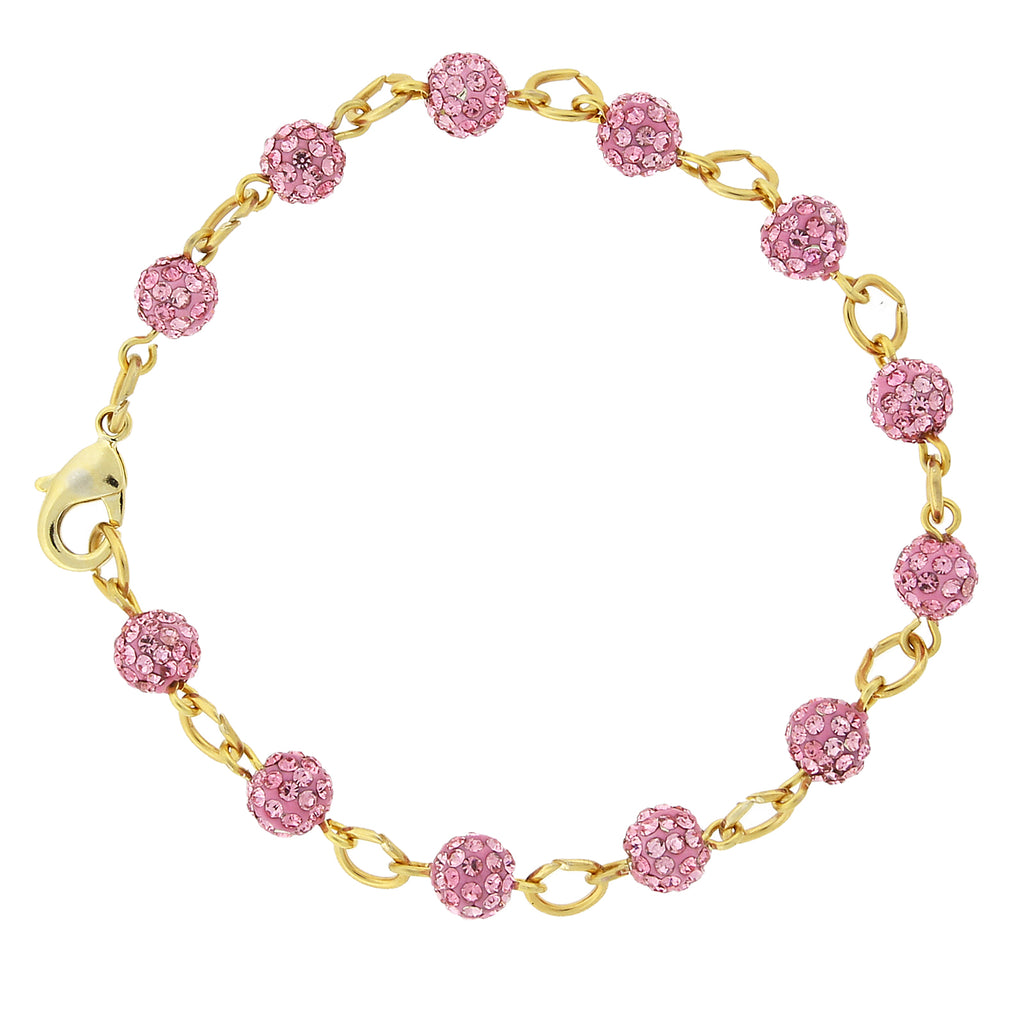 Gold Tone Pink Crystal Fireball Pave Clasp Bracelet