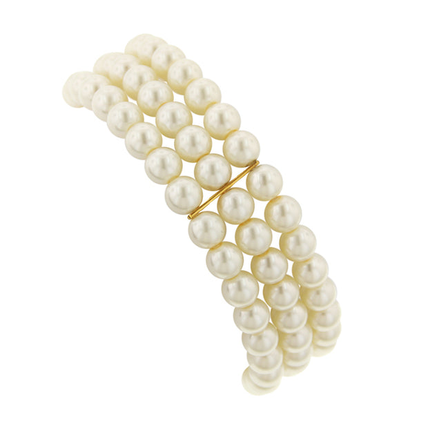 Side View Costume Pearl 3-Row Stretch Bracelet 6mm