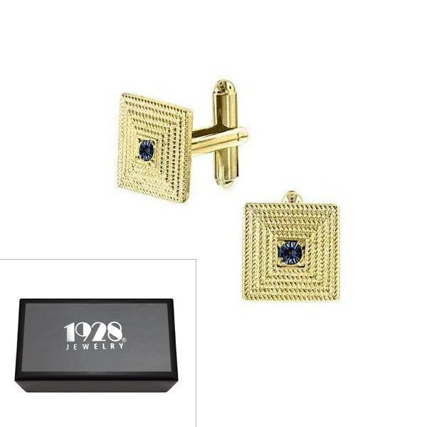 14K Gold Dipped Blue Crystal Square Cufflinks