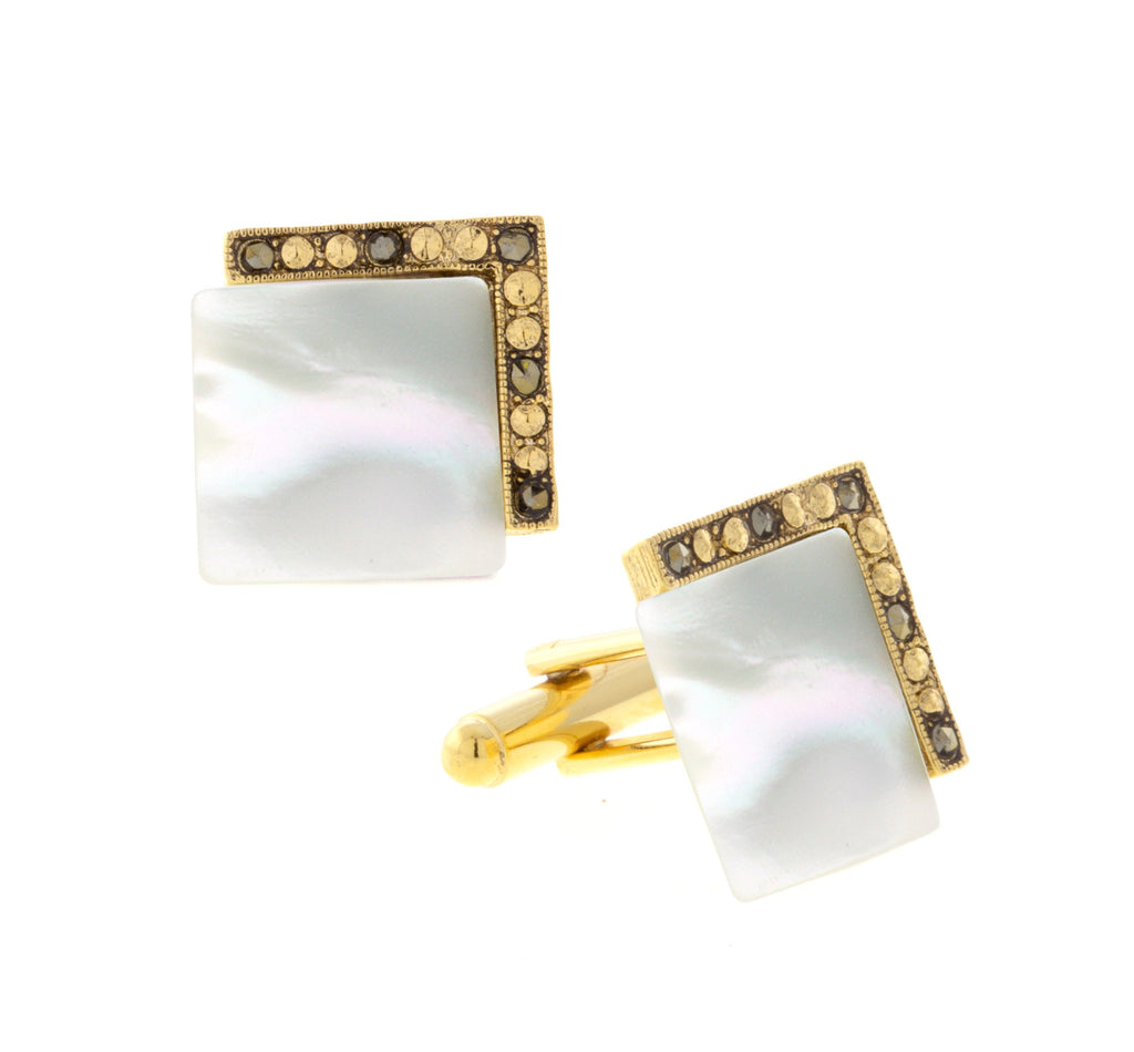 Mother Of Pearl 14K Gold Dipped Gemstone Square Cufflinks