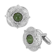 Round Green Jade Gemstone Cufflinks