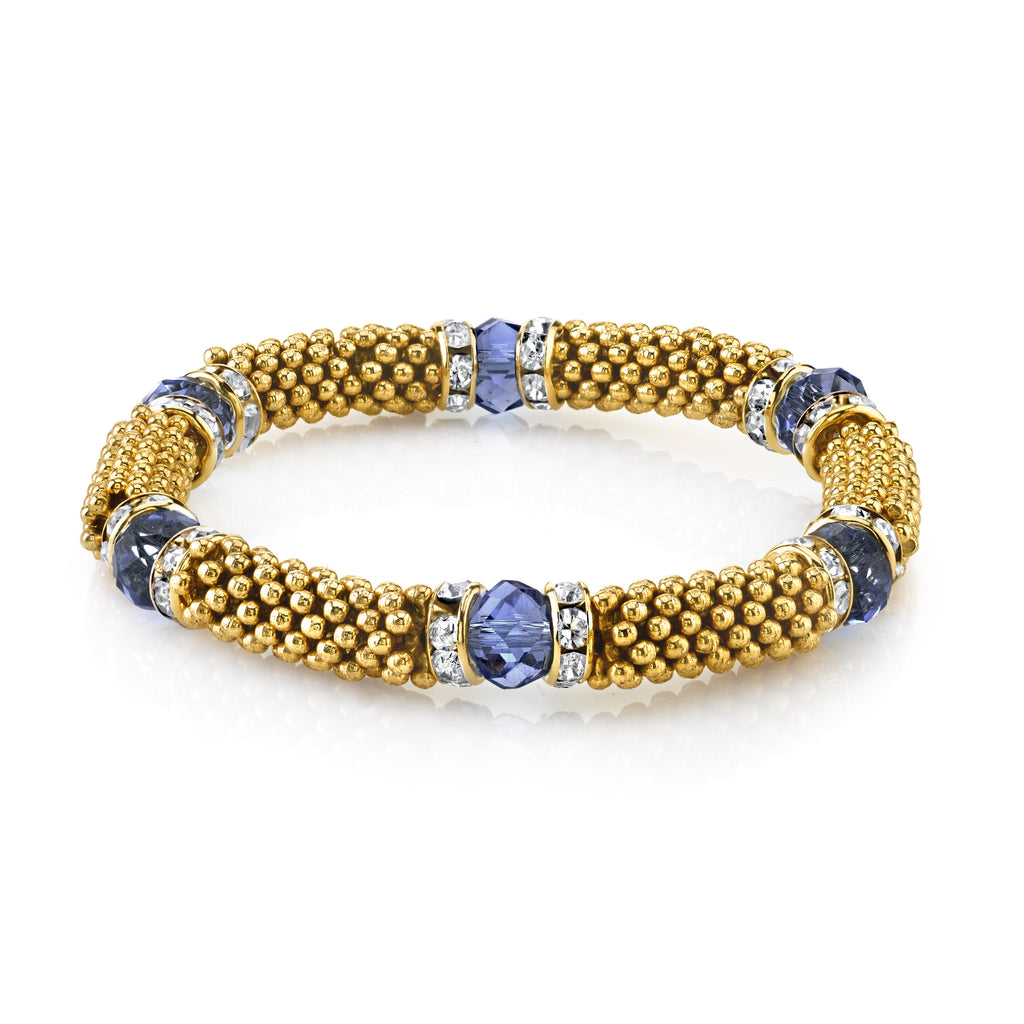 Gold Tone Blue With Crystal Accent Stretch Bracelet