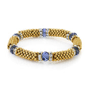 Gold Tone Blue With Crystal Accent Stretch Bracelet