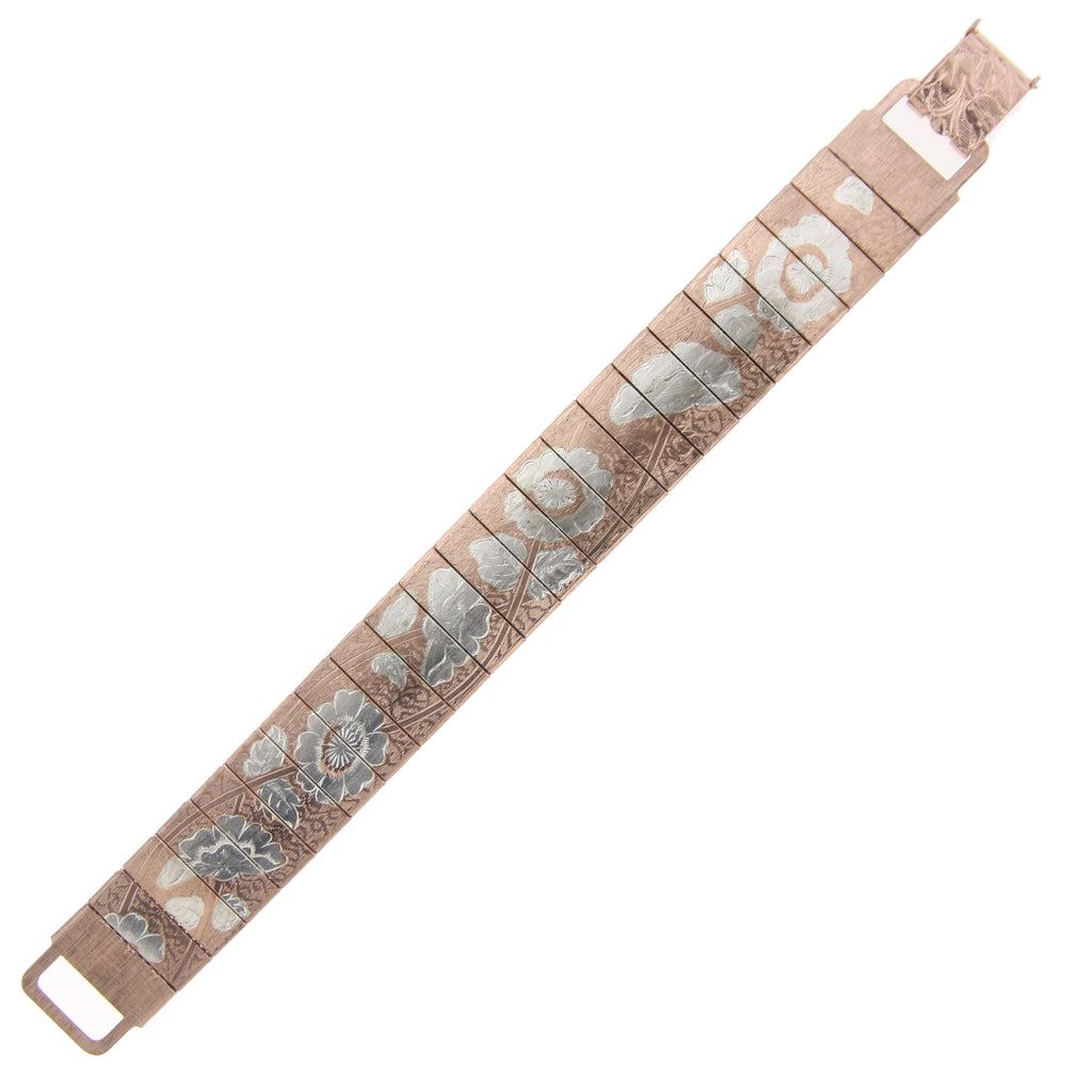 South Western Etched Copper And Silver Tone Link Bracelet