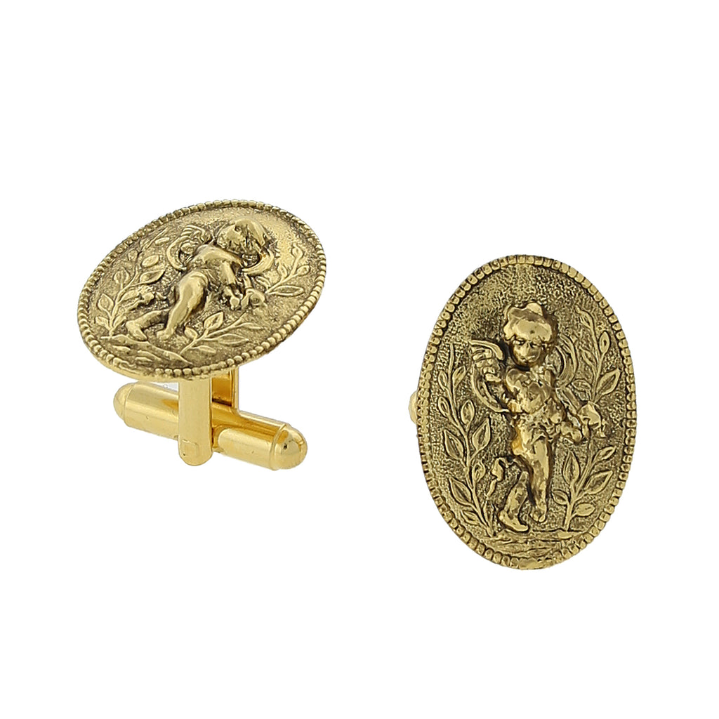 14K Gold Dipped Cupid Angel Round Cuff Links