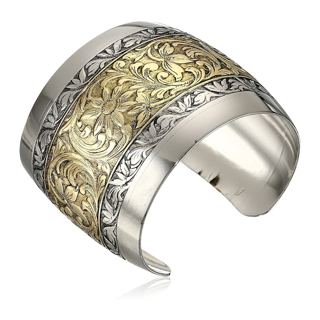 Gold Tone And Silver Tone Floral Cuff Bracelet